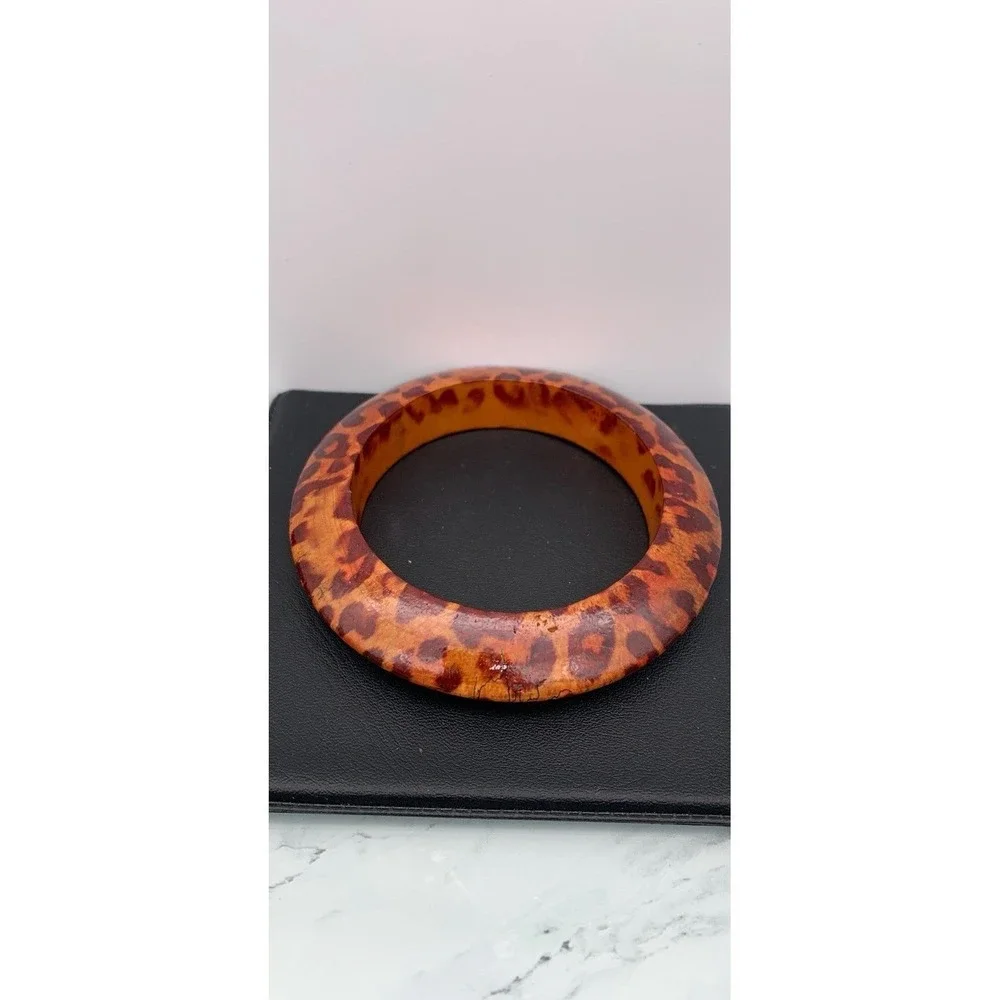 Chunky Wooden Animal Print Bangle For A Larger Wrist Size Boho Beauty